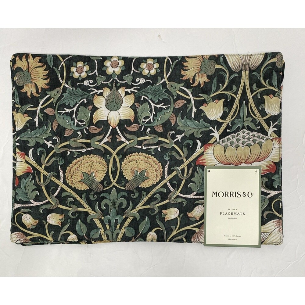 William Morris & Co. LODDEN Cotton Placemats (4) 13x19” Multicolor Green Tan NWT